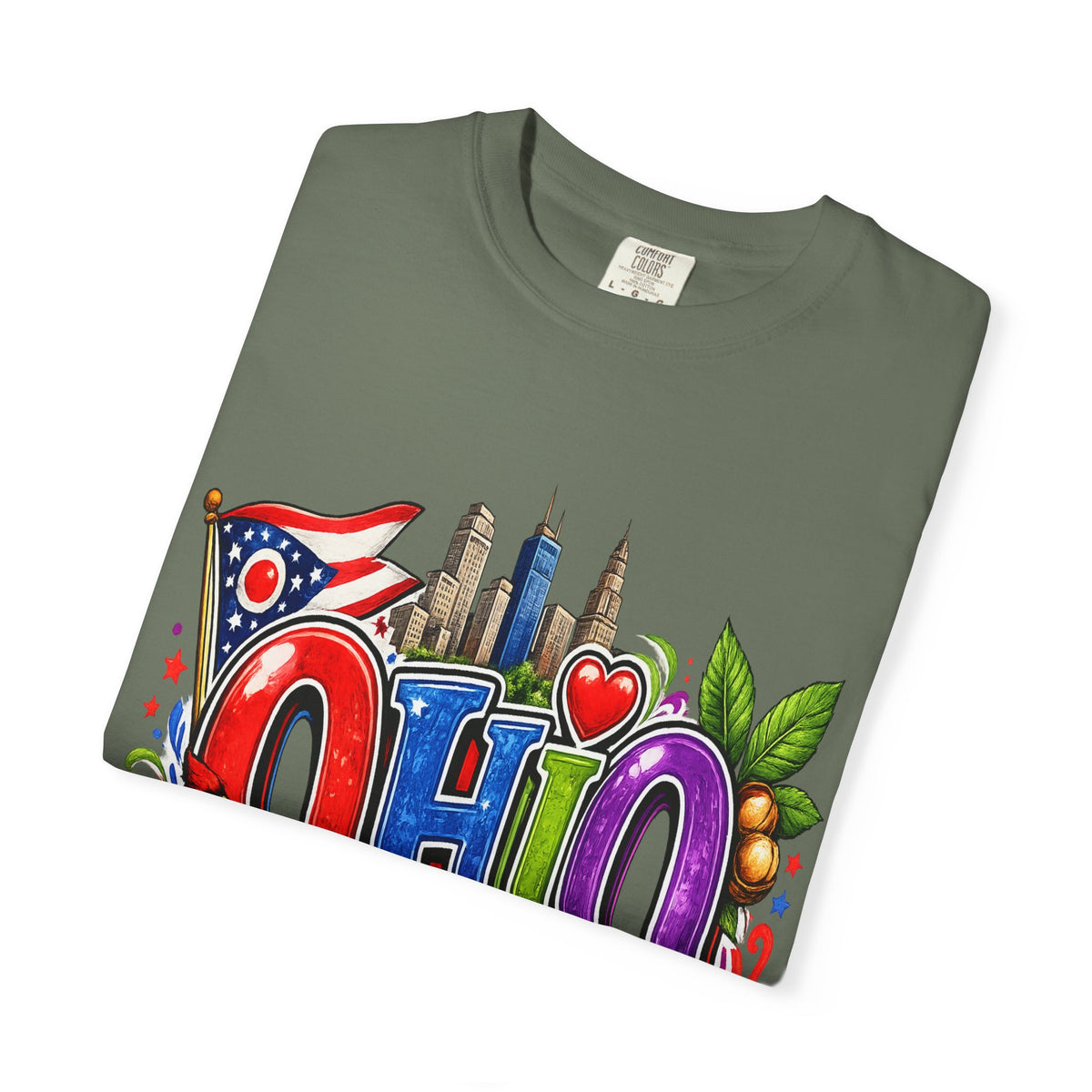 Ohio State Skyline Graphic T-shirt | State Flag Floral Design