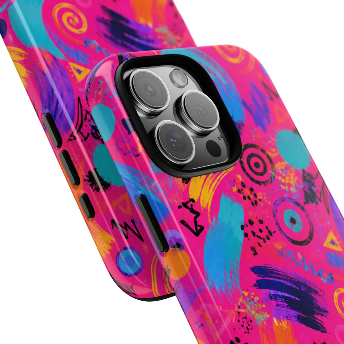 Neon Retro Abstract Tough Phone Case — 80s Brushstroke Pattern