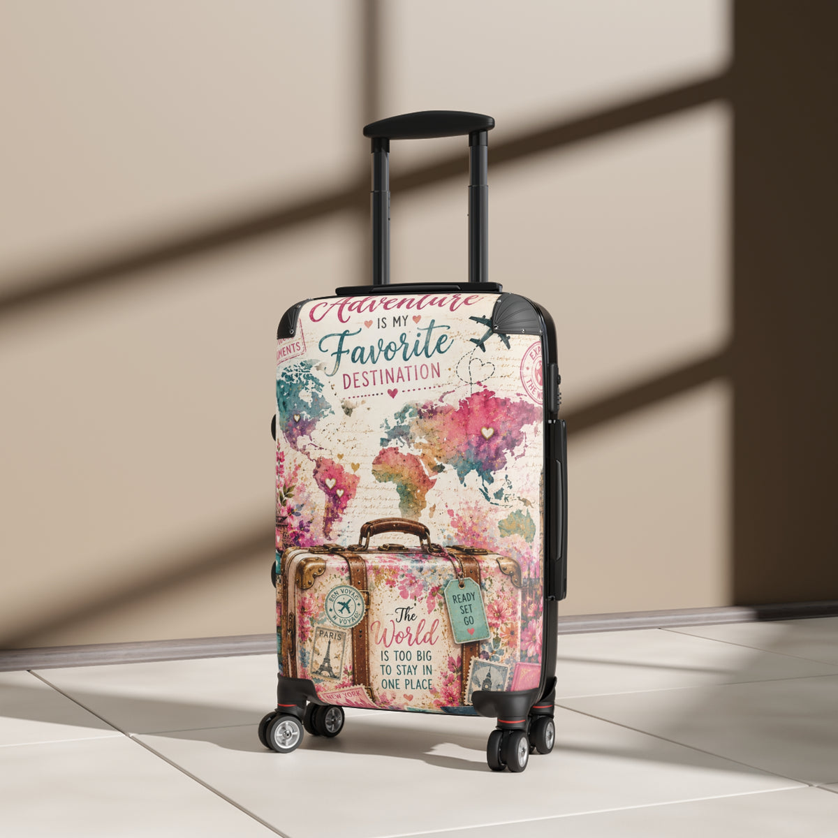 Adventure Is My Favorite Destination Suitcase — Vintage World Map Carry-On