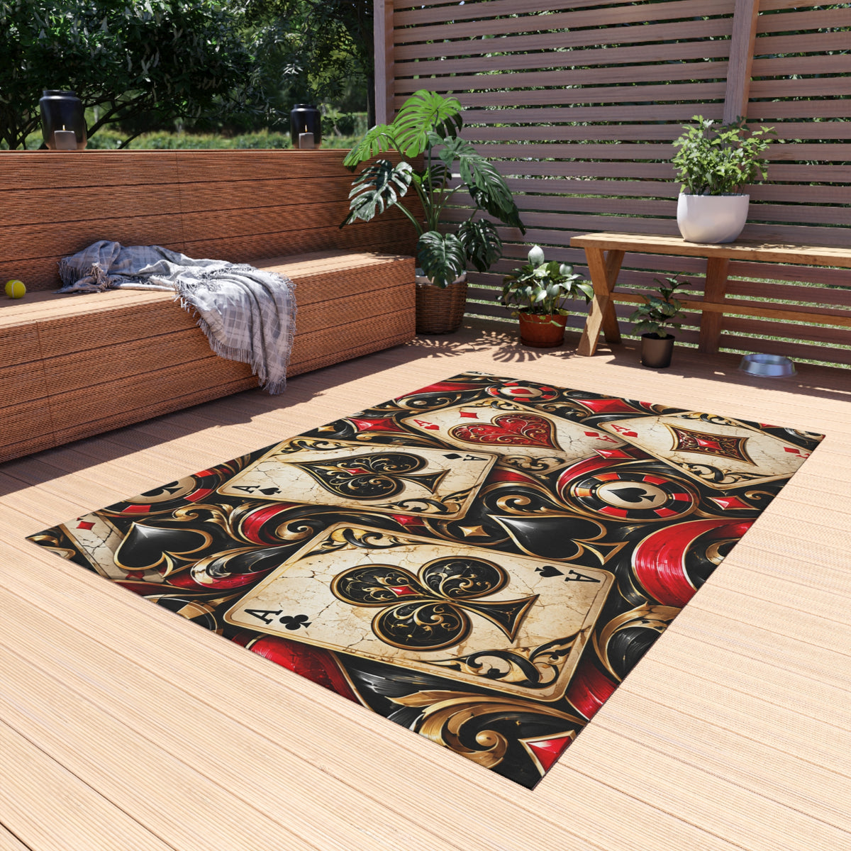 Vintage Playing Cards Outdoor Rug — Casino Poker Patio Mat