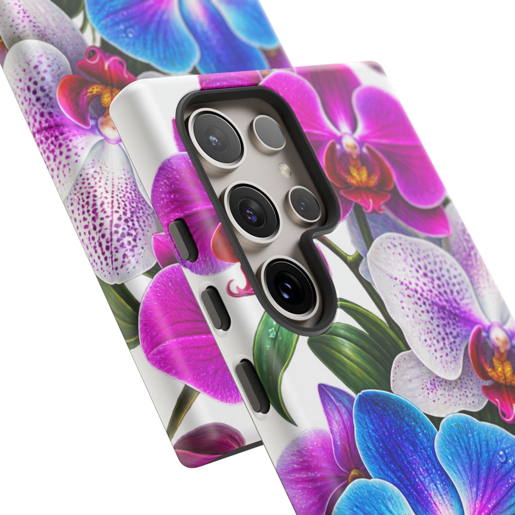 Orchid Floral Tough Phone Case – Vibrant Blue & Pink Orchid Protective Cover