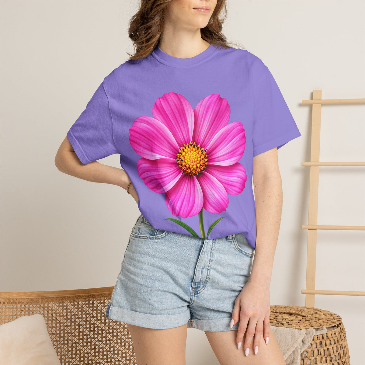 Pink Cosmos Flower T-shirt | Inspirational Back Quote