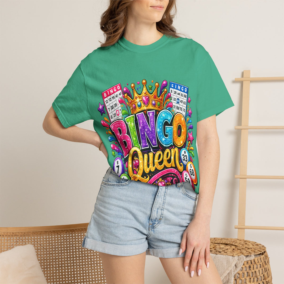 Bingo Queen T-shirt | Colorful Crown Bingo Balls Design
