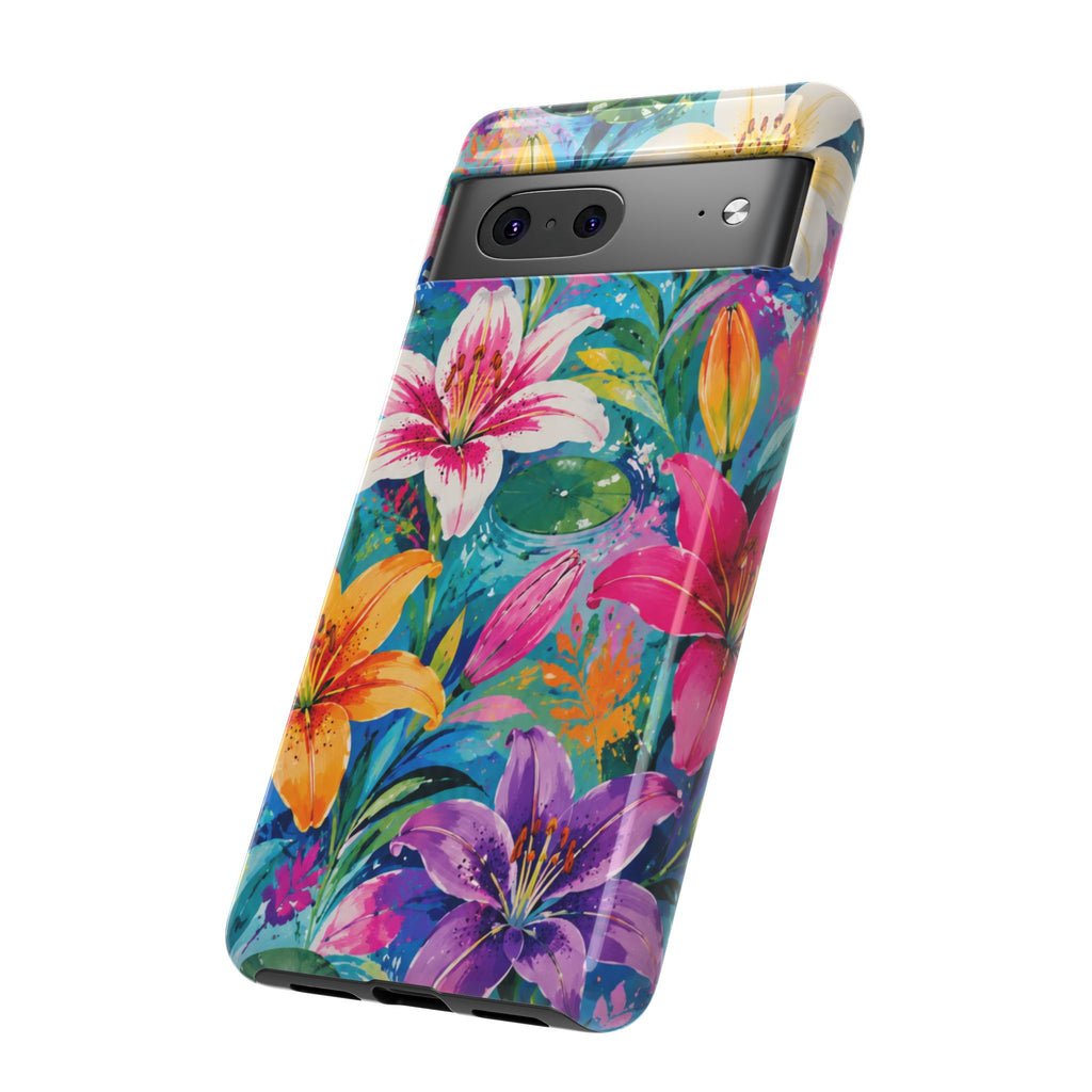 Floral Lily Tough Phone Case — Colorful Tropical Flower Protective Cover