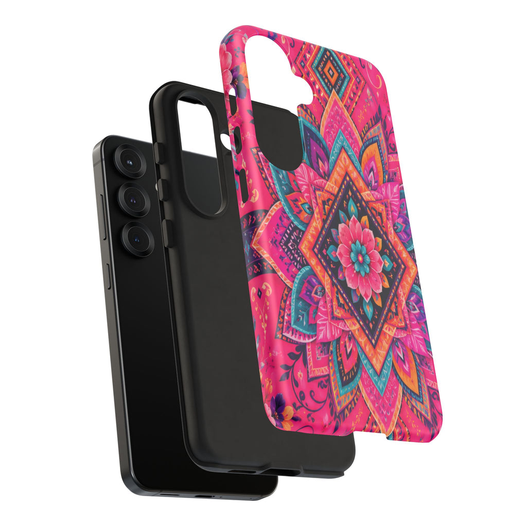 Floral Mandala Tough Phone Case — Pink Boho Protective Cover