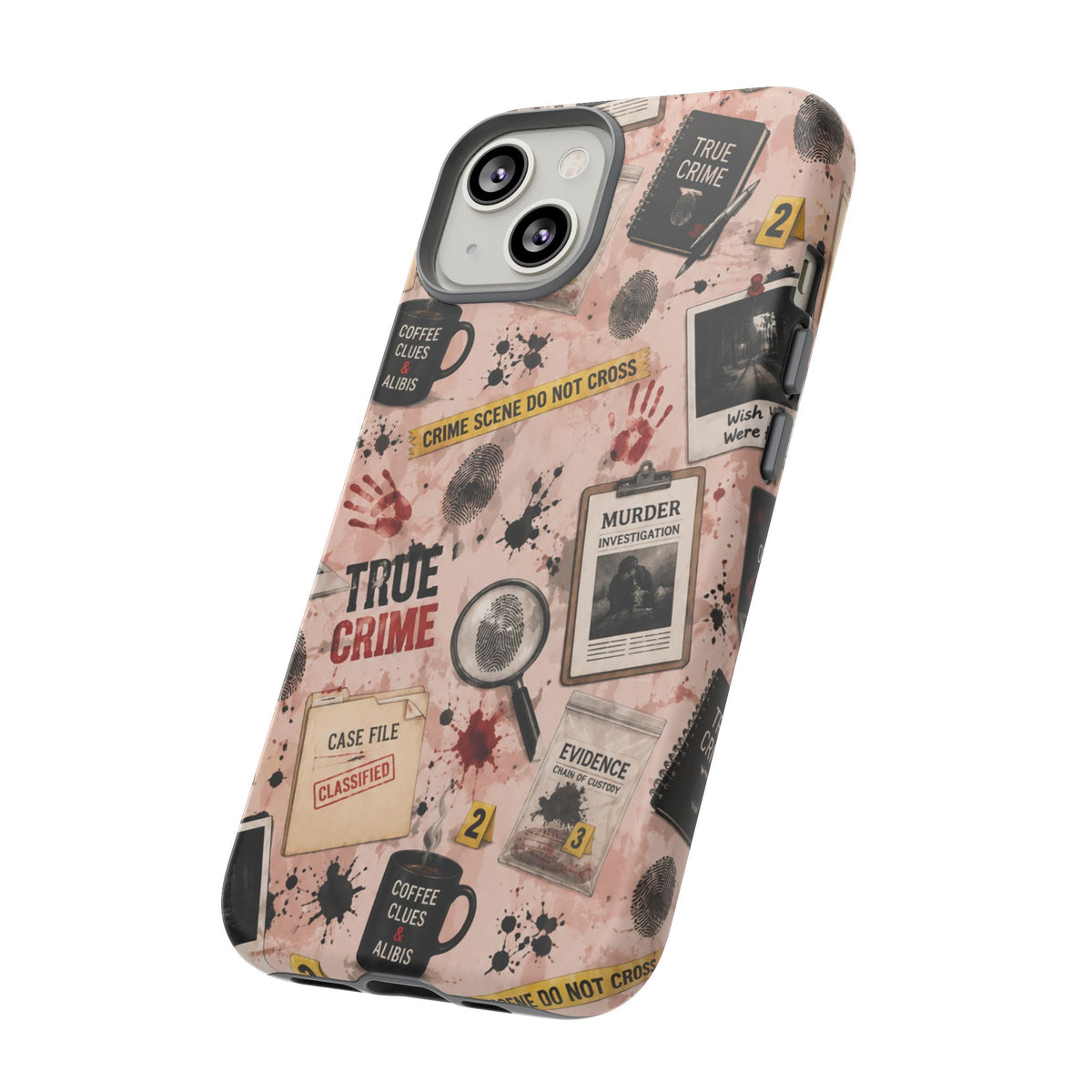 True Crime Pattern Phone Case – Detective Evidence, Crime Scene Tape & 'True Crime' Design