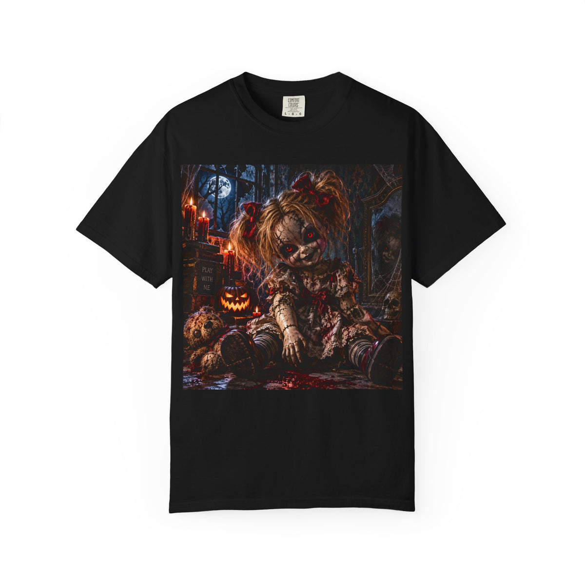 Horror Doll T-Shirt — Creepy Halloween Pumpkin Doll Graphic Tee