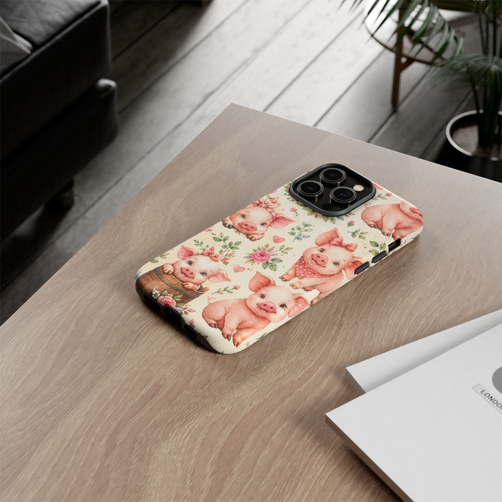 Cute Pink Piglet Phone Case — Vintage Floral Farm Animal iPhone Cover