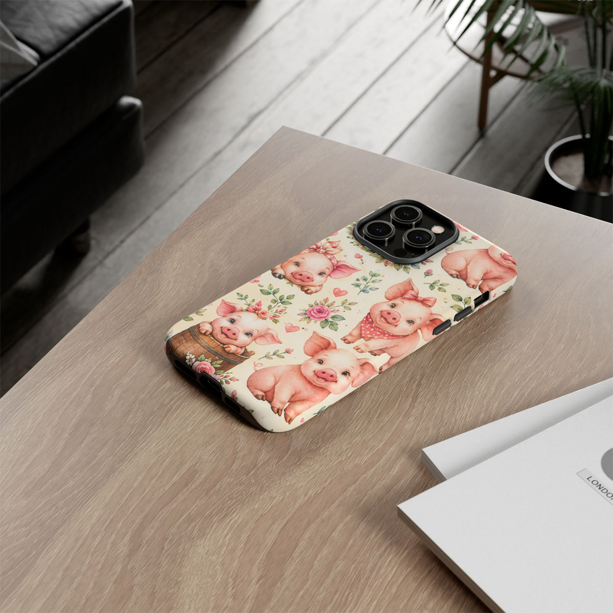 Cute Pink Piglet Phone Case — Vintage Floral Farm Animal iPhone Cover