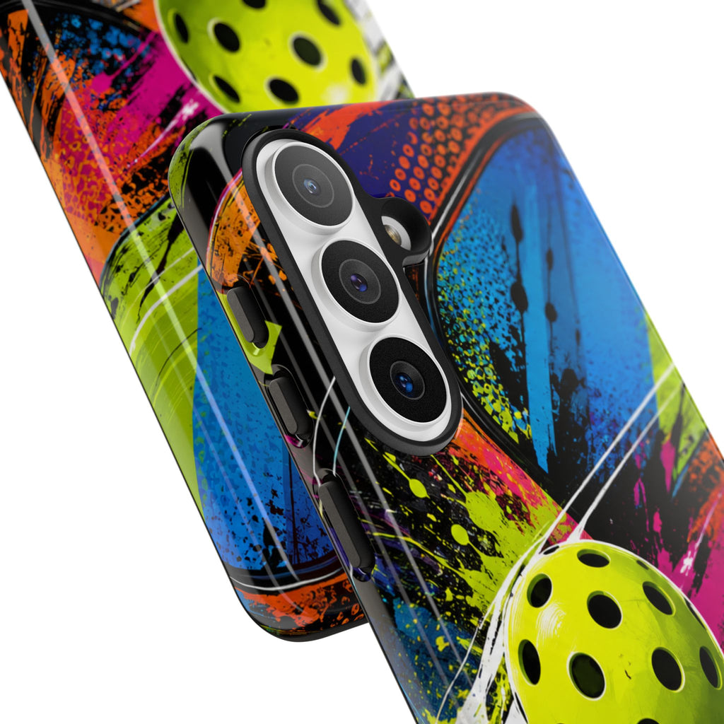 Pickleball Phone Case – Neon Paddle & Ball Splash Tough Case