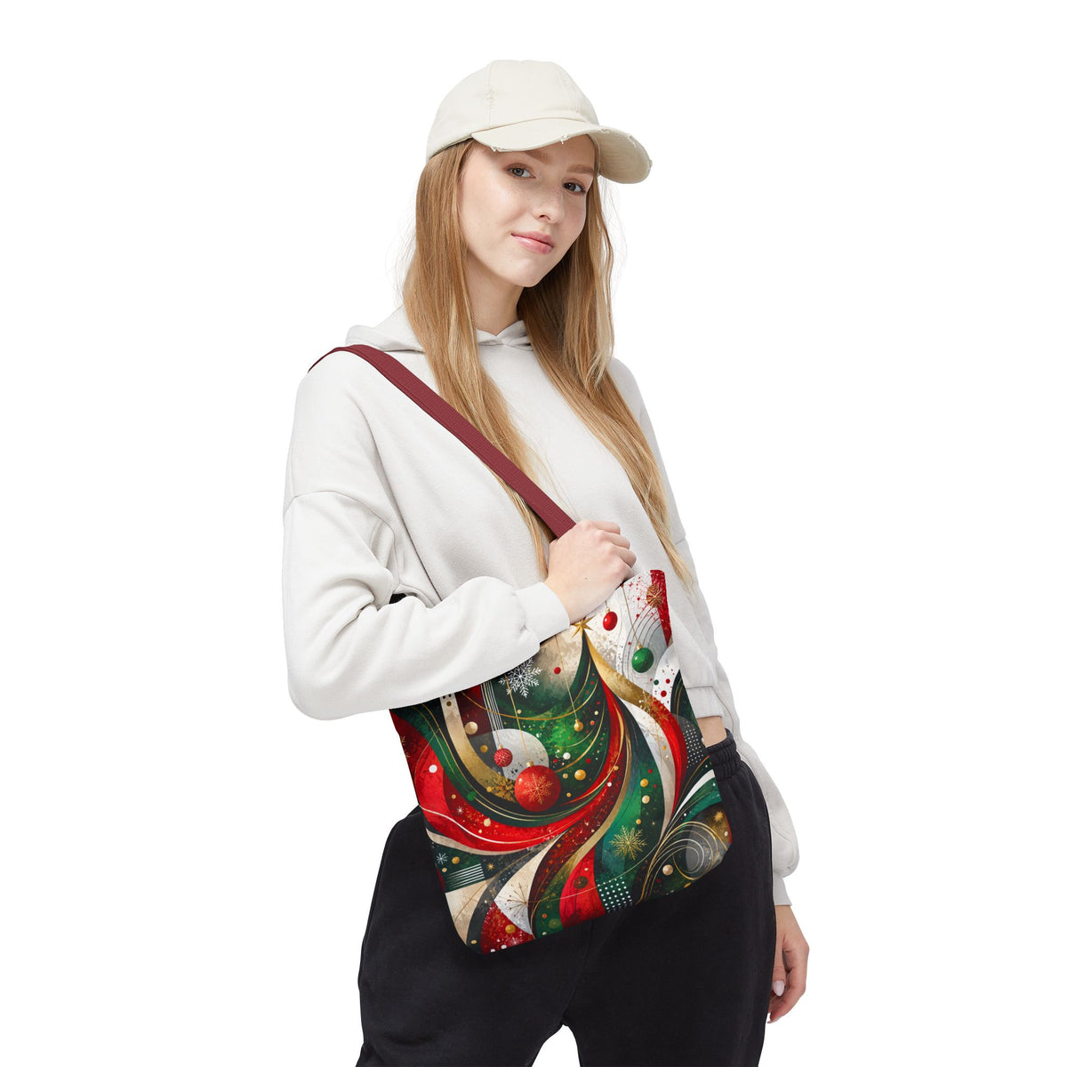 Abstract Retro Christmas Ornaments Tote Bag | Holiday Swirl Pattern