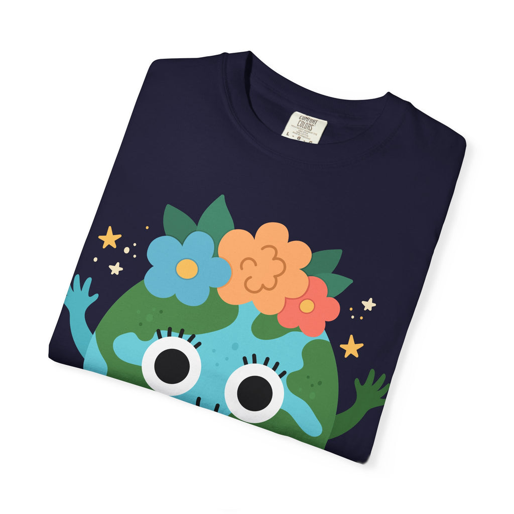 Flower Crown Earth Illustration T-shirt | Cute Planet Graphic