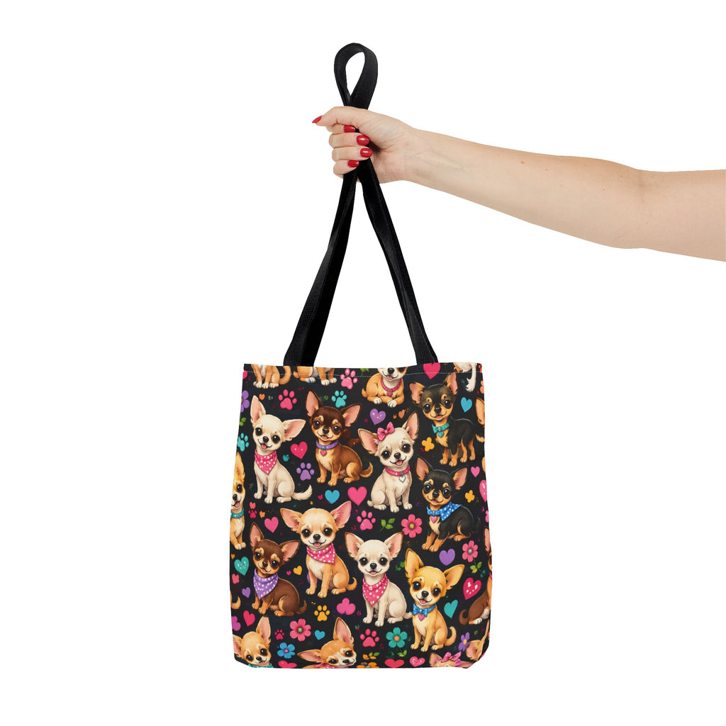 Cute Chihuahua Pattern Tote Bag | Small Dogs Hearts Pawprints
