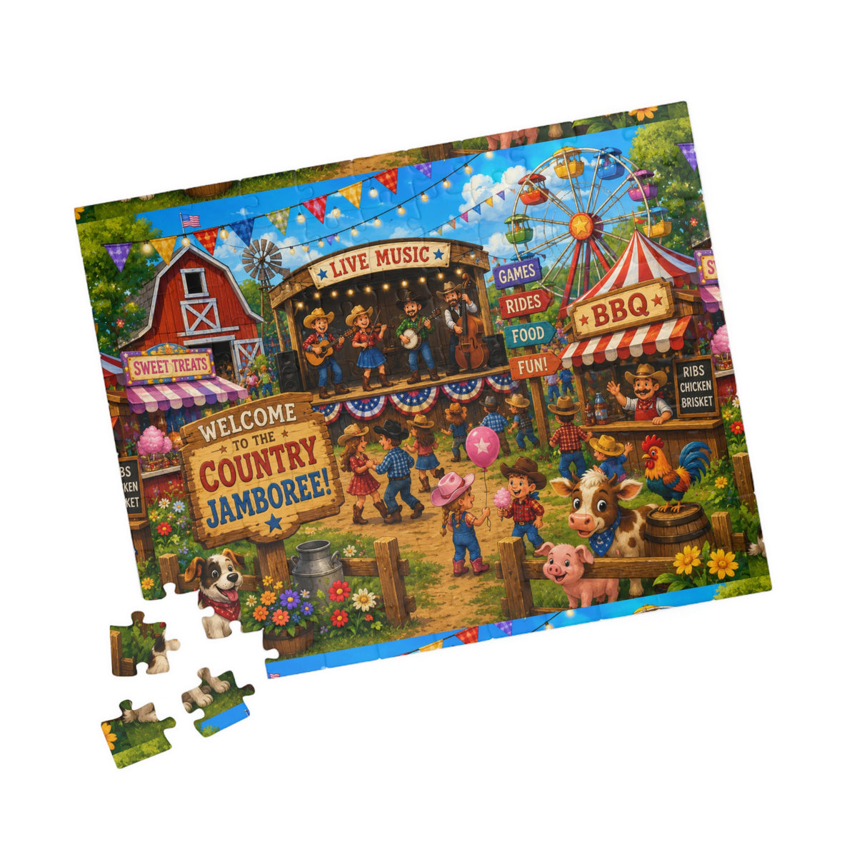 Country Jamboree Puzzle 520 Piece | Barnyard Fair Illustration