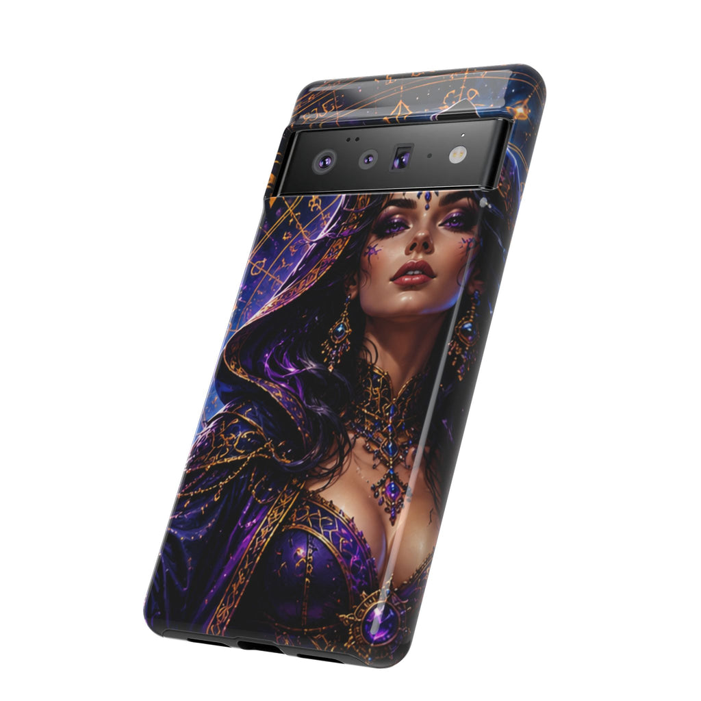 Phone Case — Mystical Sorceress Art Protective Tough Case (Astrology, Purple Hooded Witch)