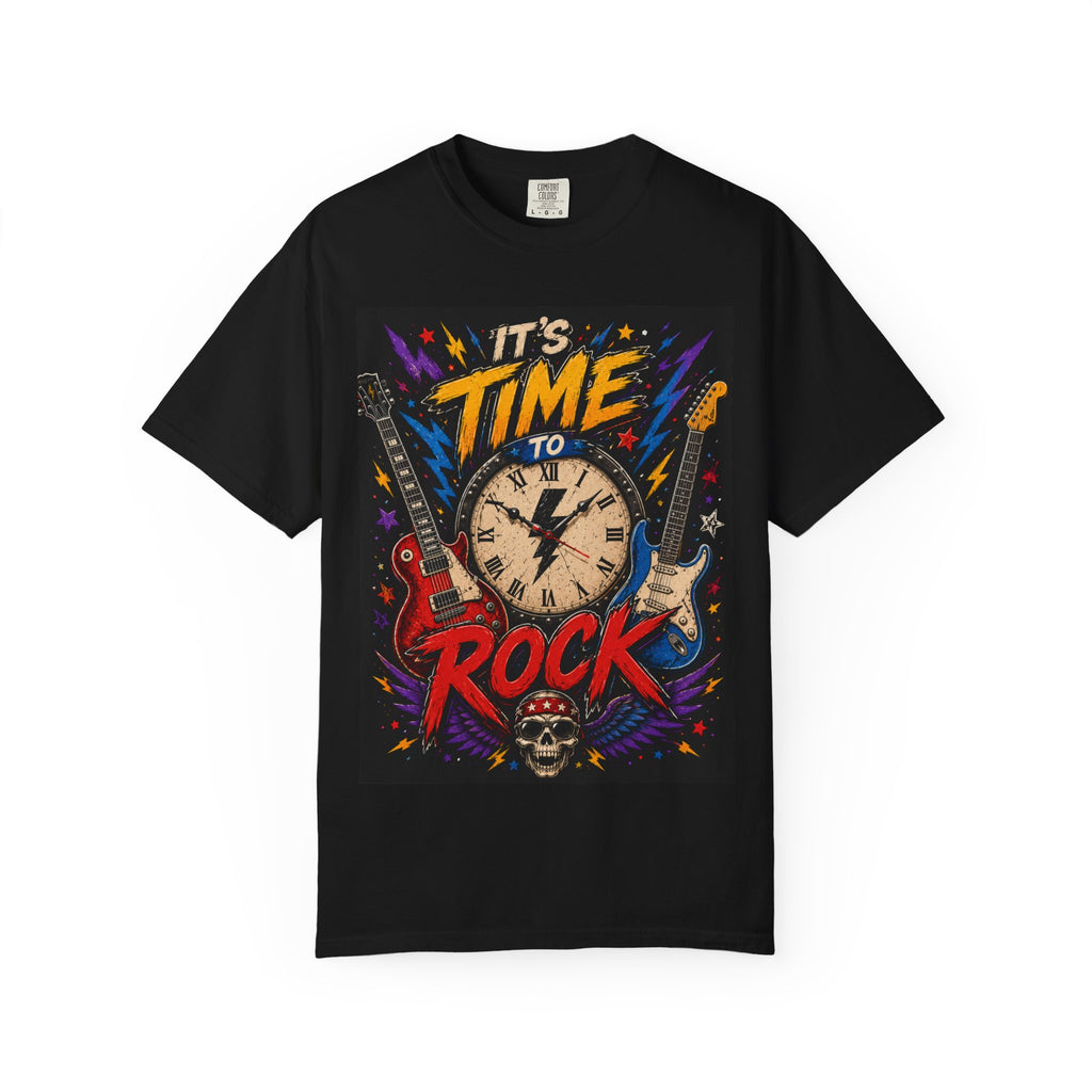 It's Time to Rock T-shirt | Electric Guitars Clock Skull Design