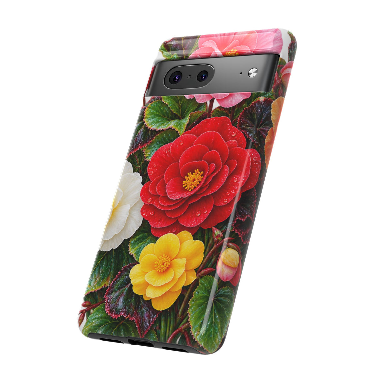 Floral Begonia Phone Case — Vibrant Red, Pink & Yellow Blossom Protective Cover