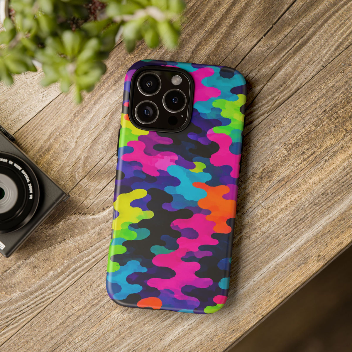 Neon Camo Tough Phone Case — Bright Rainbow Protective iPhone Cover