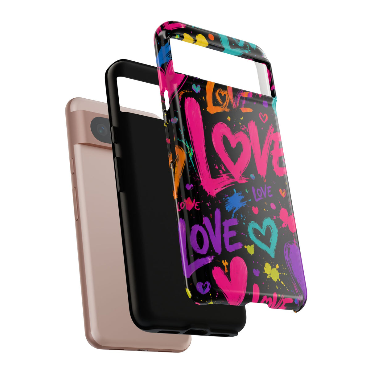 Phone Case — Neon Graffiti "Love" Hearts Protective Tough Case