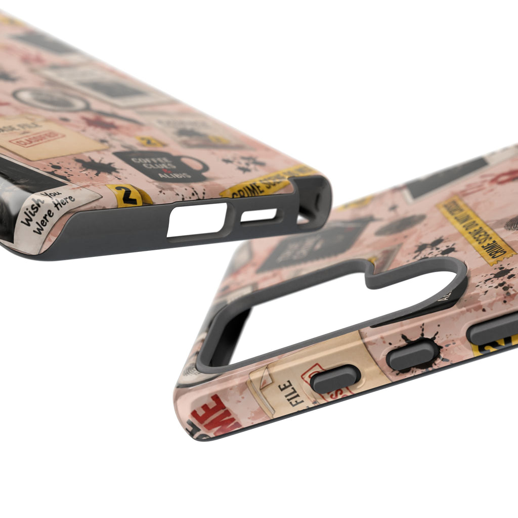 True Crime Pattern Phone Case – Detective Evidence, Crime Scene Tape & 'True Crime' Design