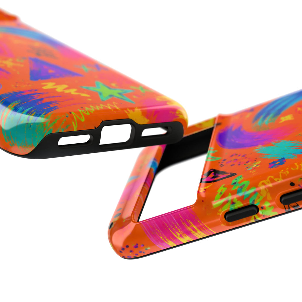Colorful Neon Doodle Phone Case — Bright Abstract Stars & Hearts Tough Case