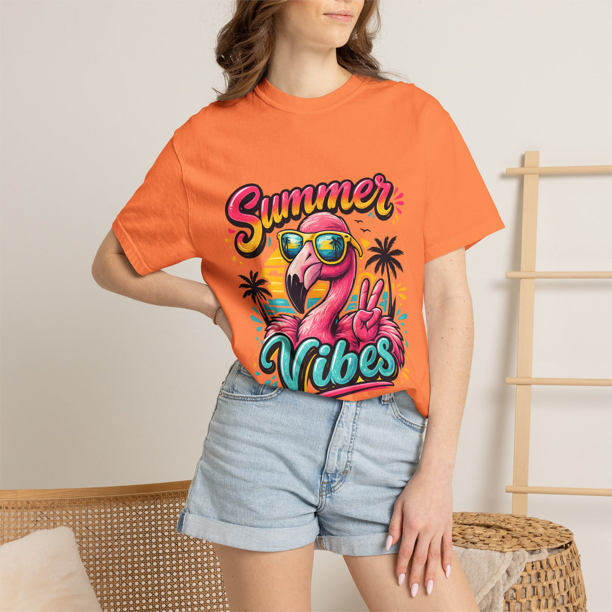 Summer Vibes Flamingo T-Shirt | Tropical Beach Graphic