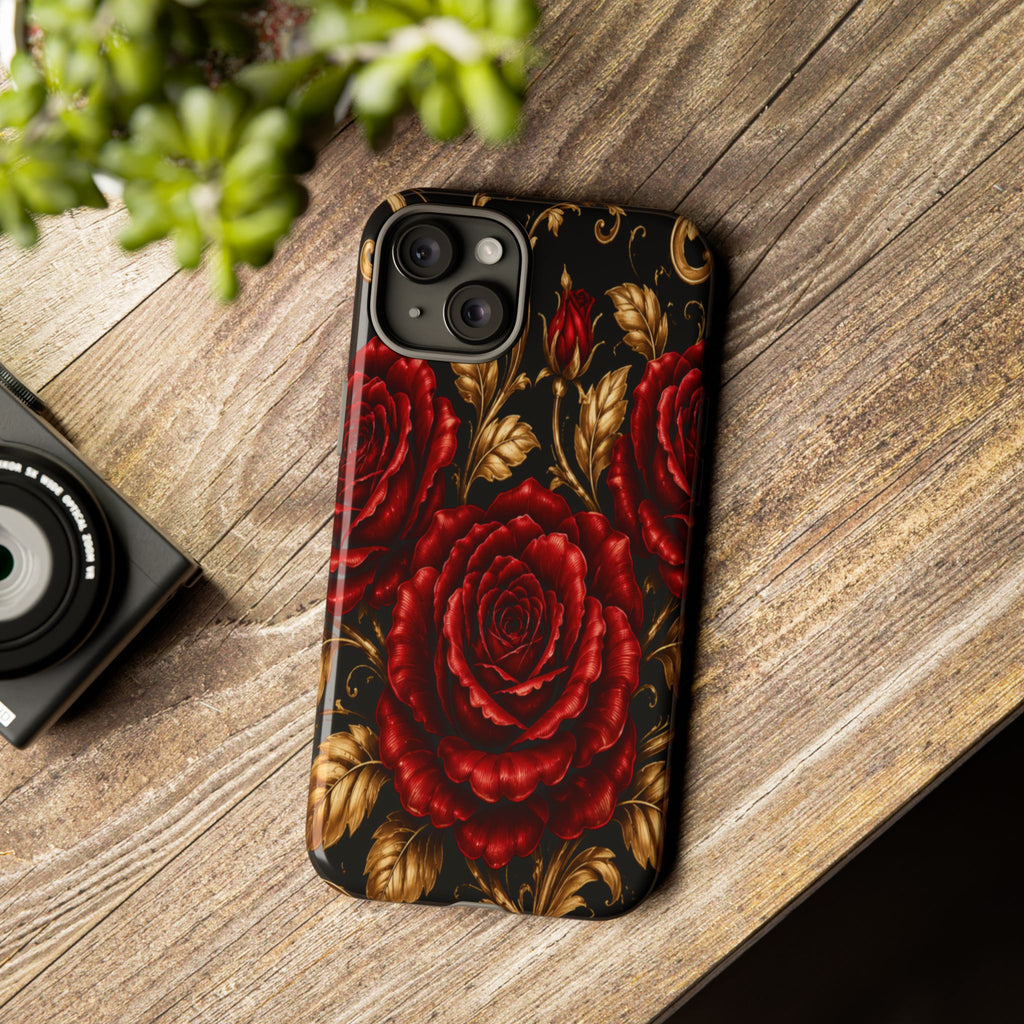 Tough Cases — Vintage Red Rose Floral Phone Case