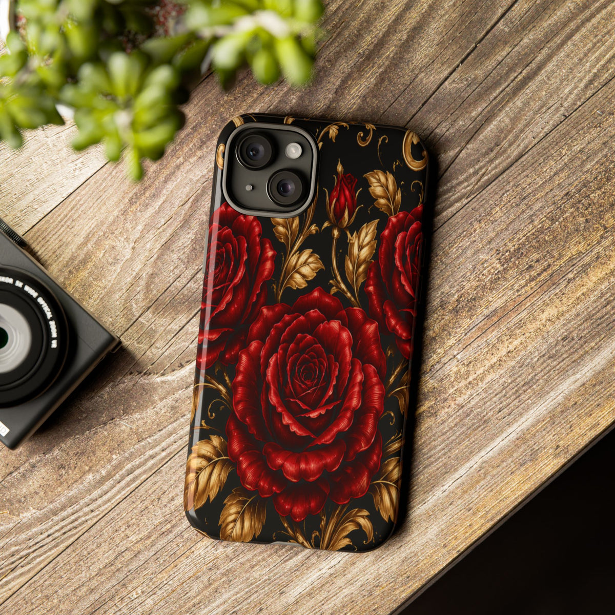Tough Cases — Vintage Red Rose Floral Phone Case