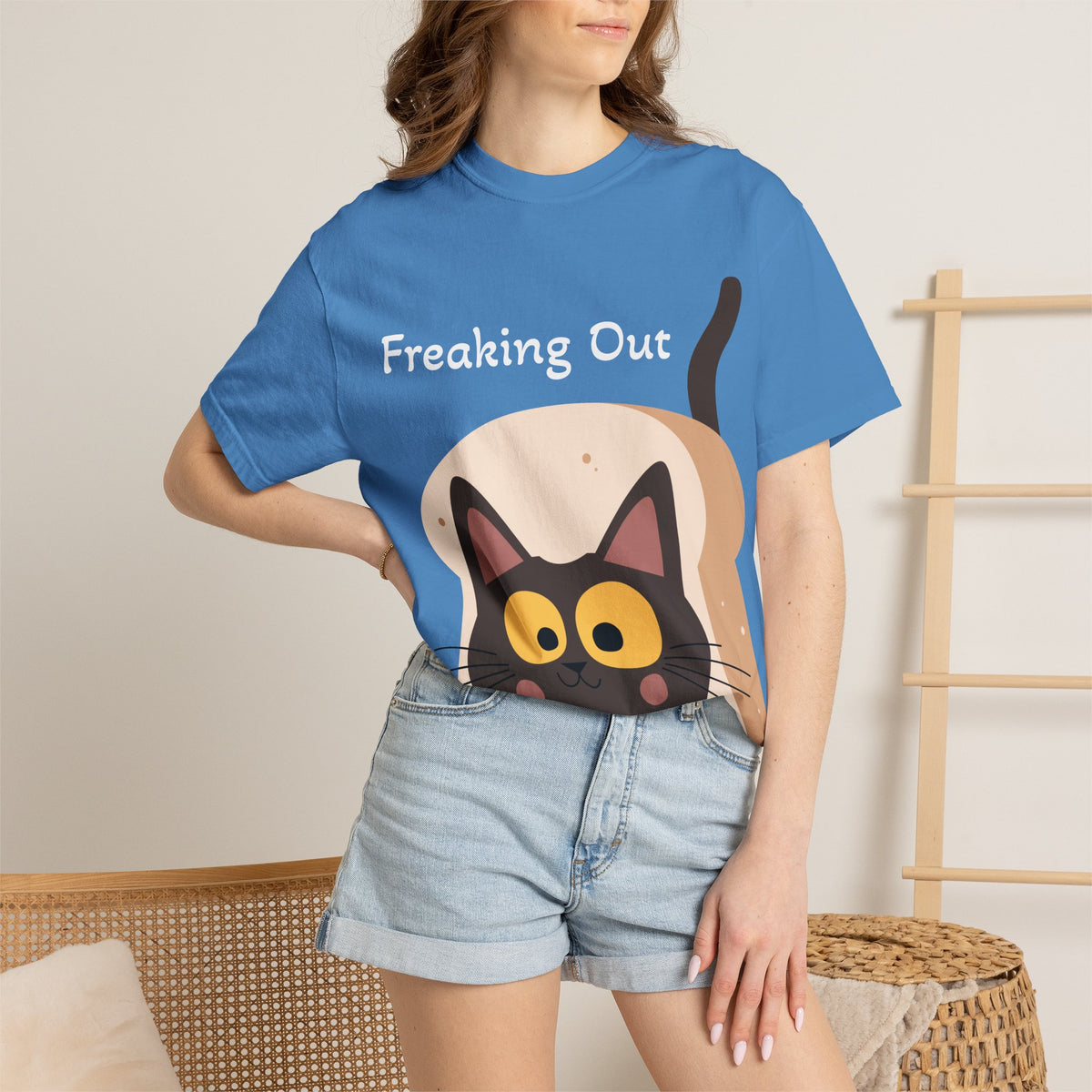 Black Cat in Toast T-Shirt | Cute Kawaii Kitty Illustration