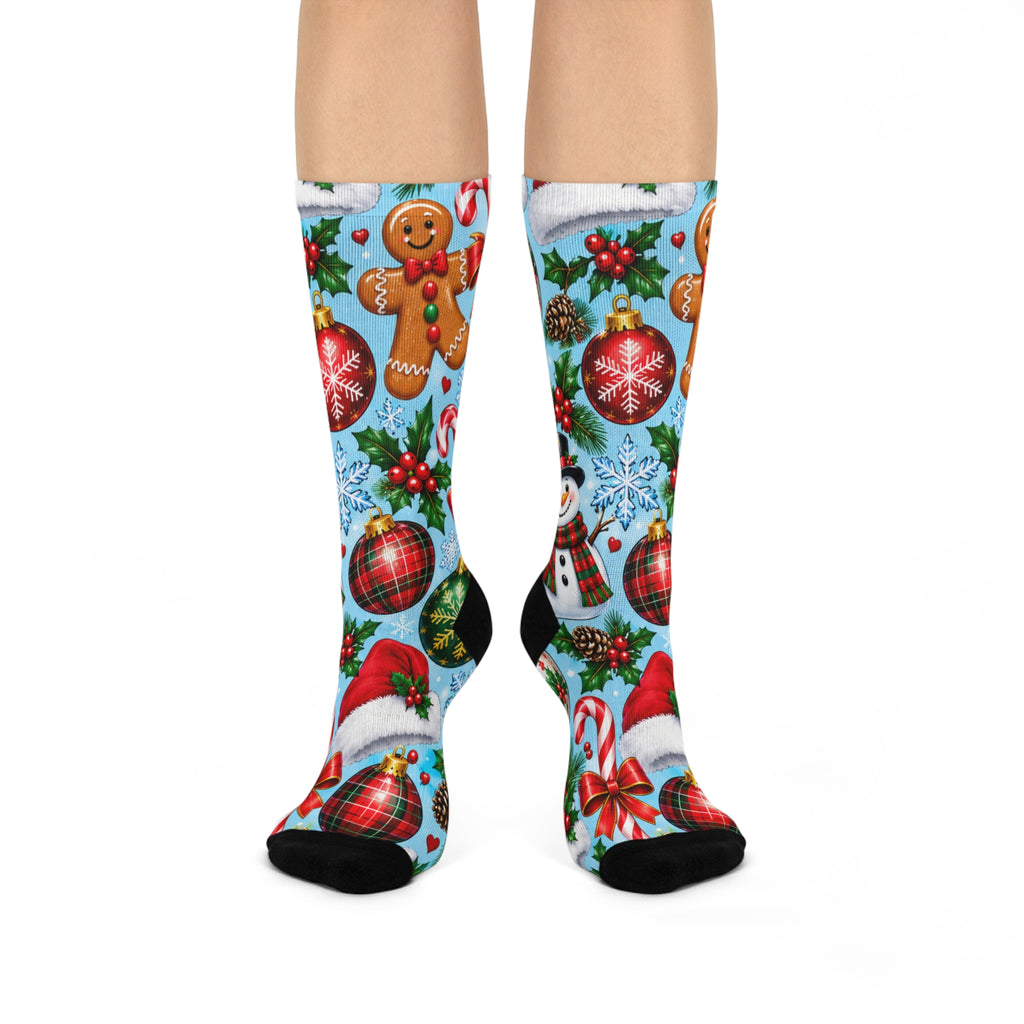 Christmas Crew Socks — Gingerbread & Ornaments Holiday Cushioned Socks