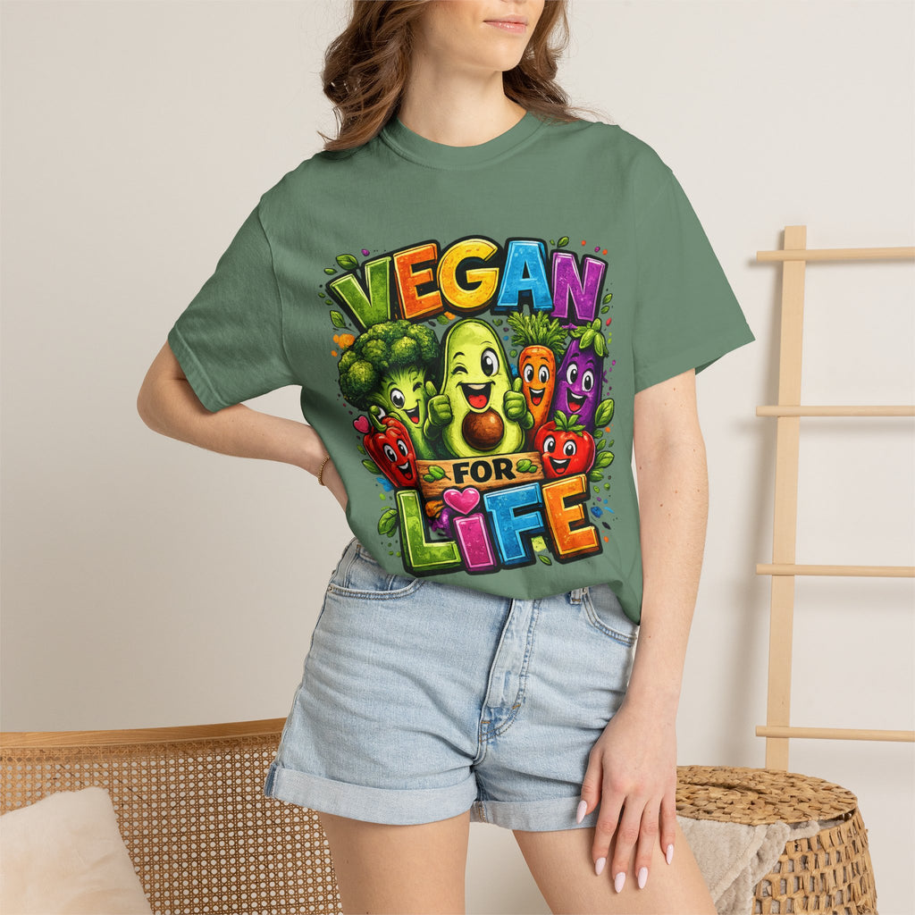Vegan for Life T-Shirt | Colorful Cartoon Veggies Tee