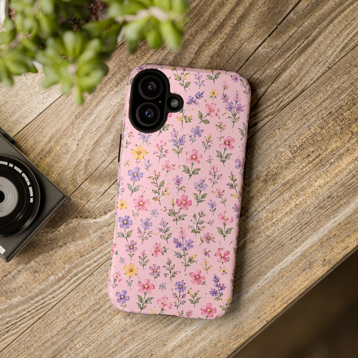 Floral Pink Tough Phone Case — Pastel Wildflower Protective Case