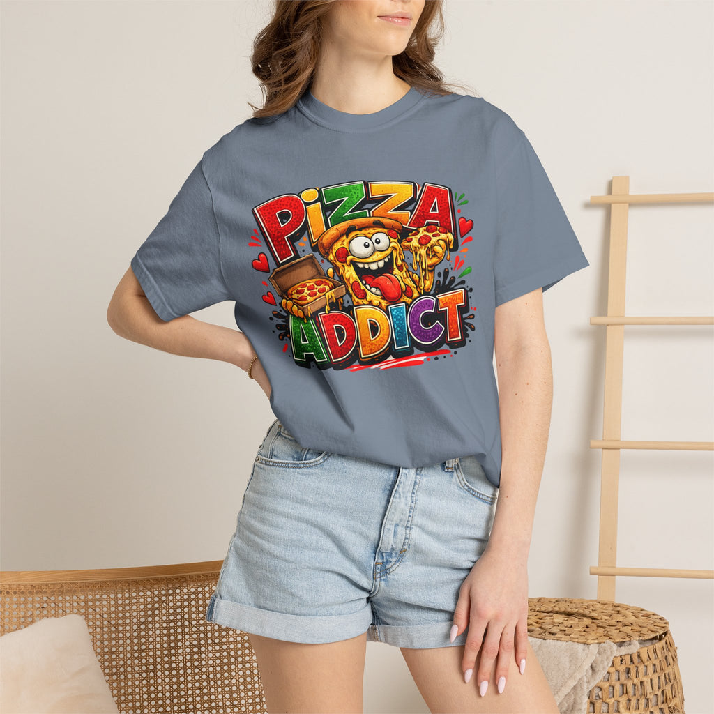 Pizza Addict T-shirt | Cartoon Slice Graphic, Funny Food Tee