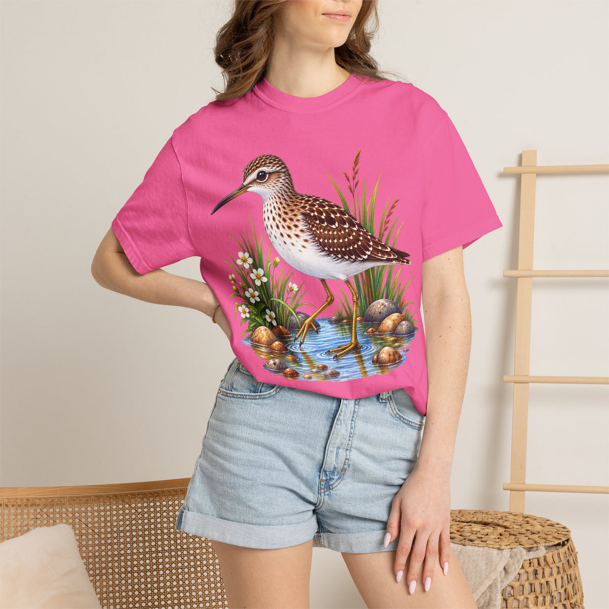 Shorebird Illustration T-Shirt — Marsh Sandpiper Graphic Tee