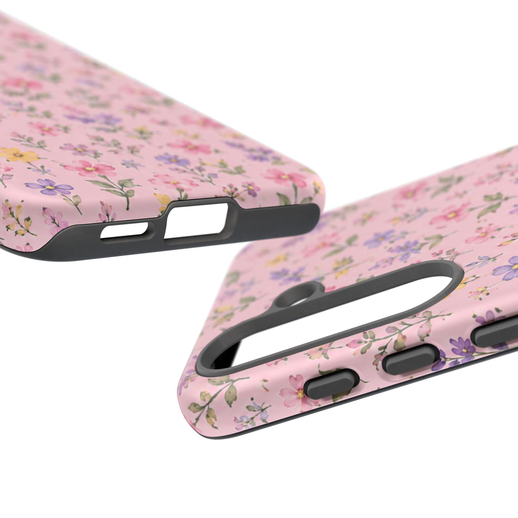 Floral Pink Tough Phone Case — Pastel Wildflower Protective Case
