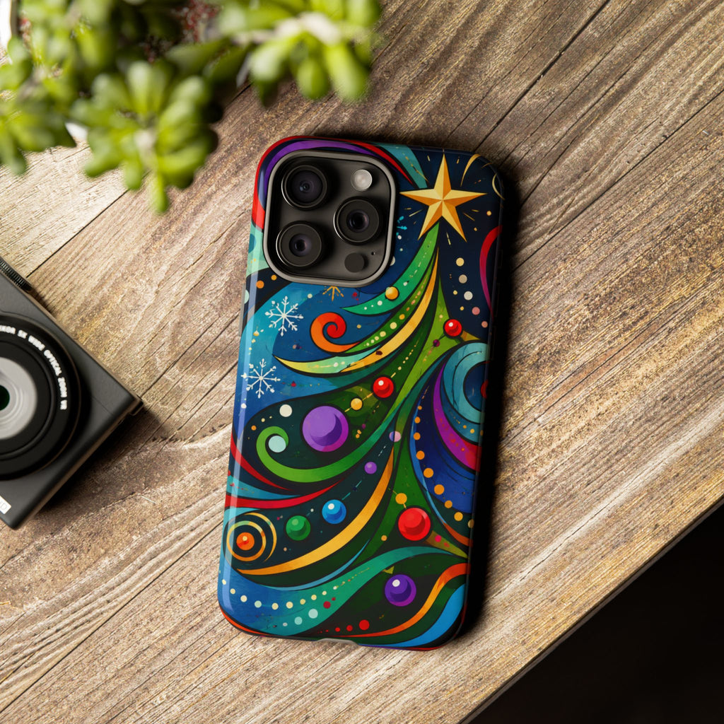 Colorful Swirl Christmas Tree Tough Phone Case