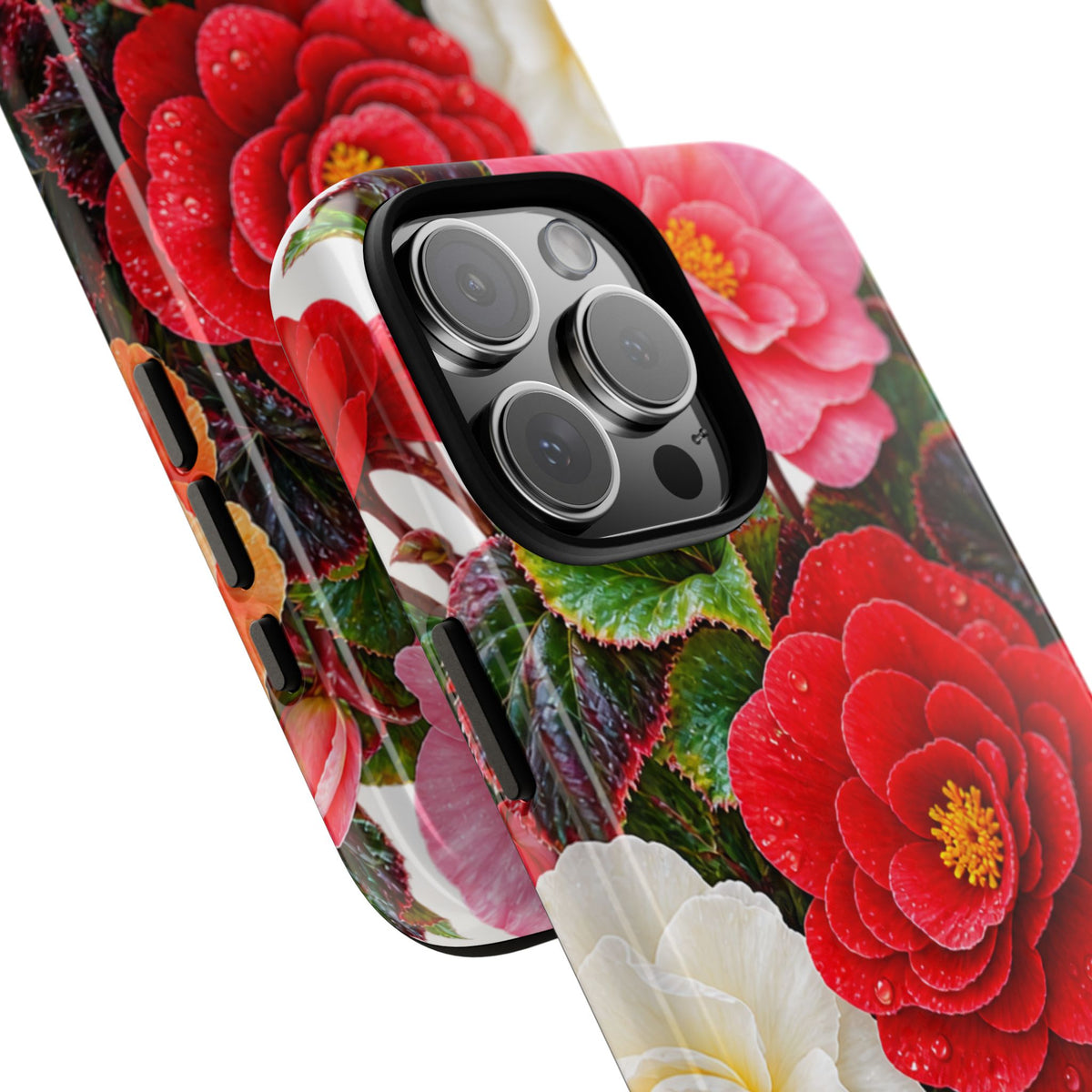 Floral Begonia Phone Case — Vibrant Red, Pink & Yellow Blossom Protective Cover