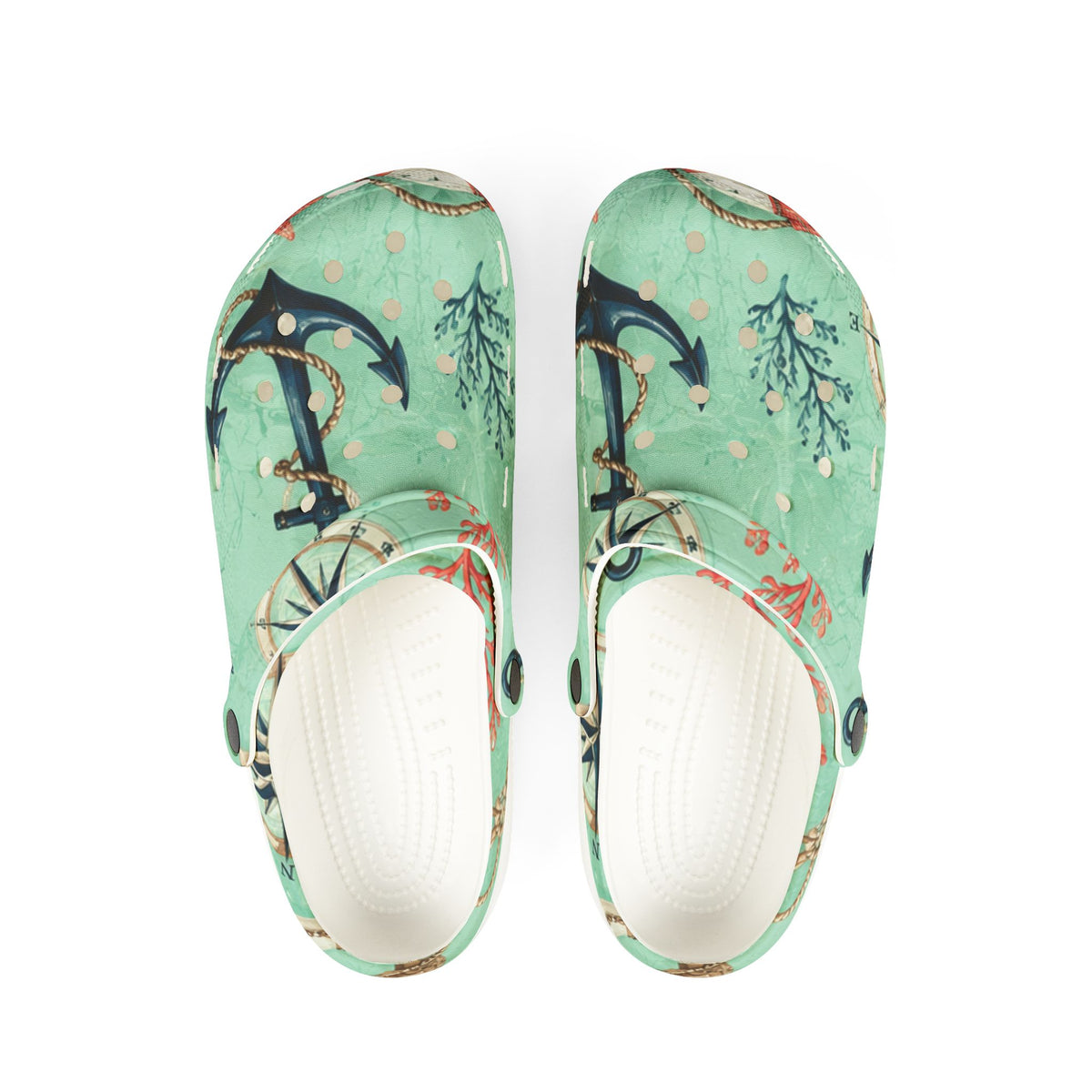 Sea Anchor Floral Clogs — Lightweight EVA Foam Garden Shoes