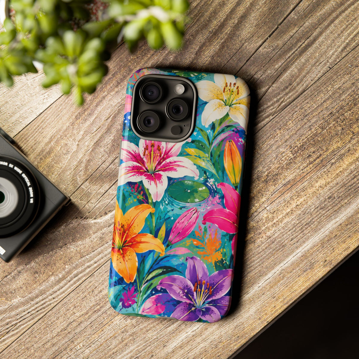 Floral Lily Tough Phone Case — Colorful Tropical Flower Protective Cover