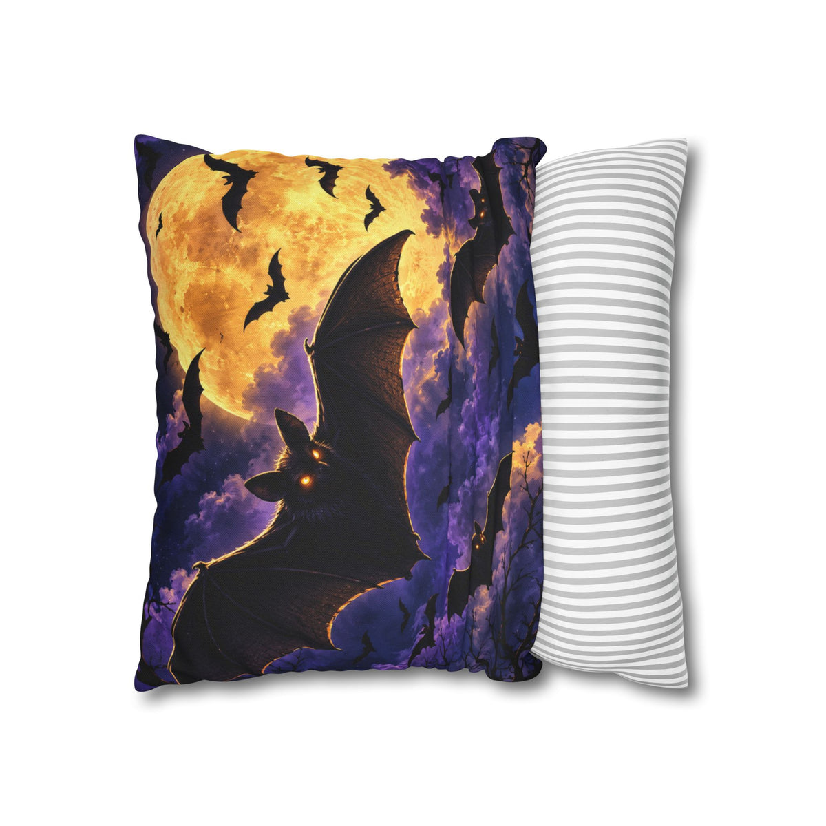 Halloween Bat Moon Pillowcase — Spooky Night Square Throw Pillow Cover