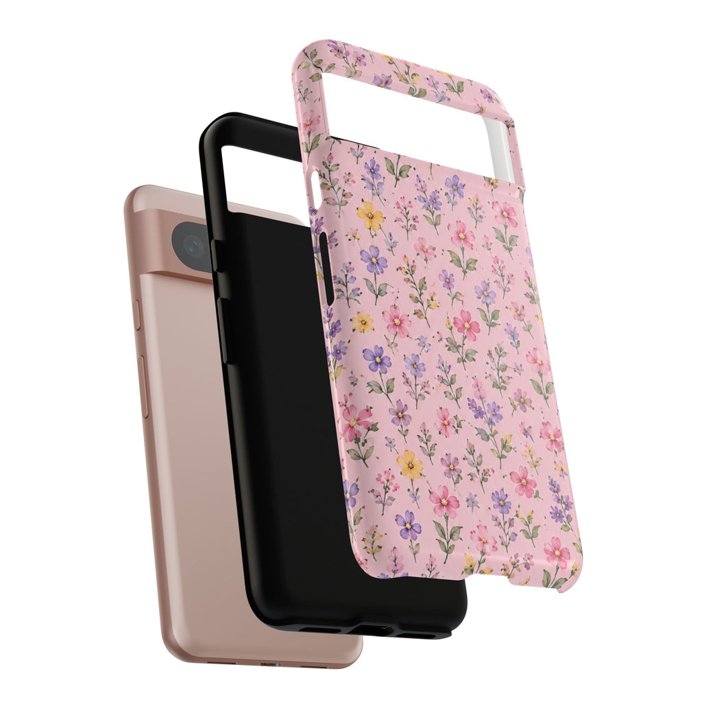 Floral Pink Tough Phone Case — Pastel Wildflower Protective Case