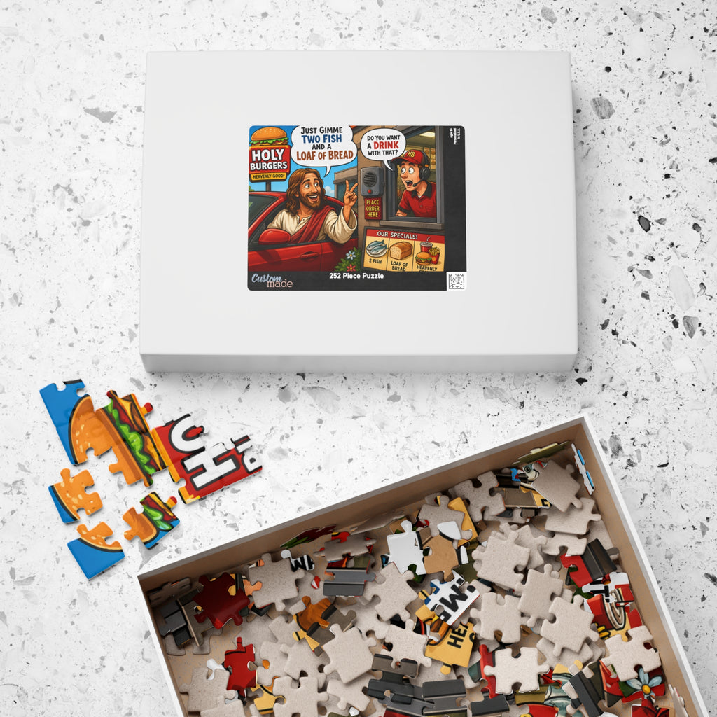 Jesus Drive-Thru Puzzle 520 Piece | Holy Burgers Illustration