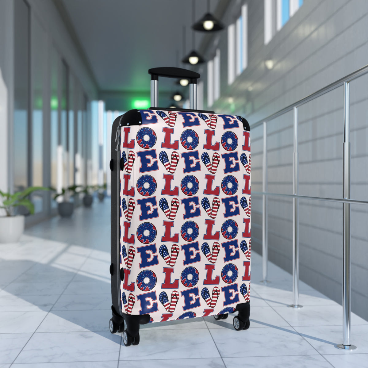 Patriotic 'LOVE' Pattern Suitcase – Americana Red White Blue Carry-On