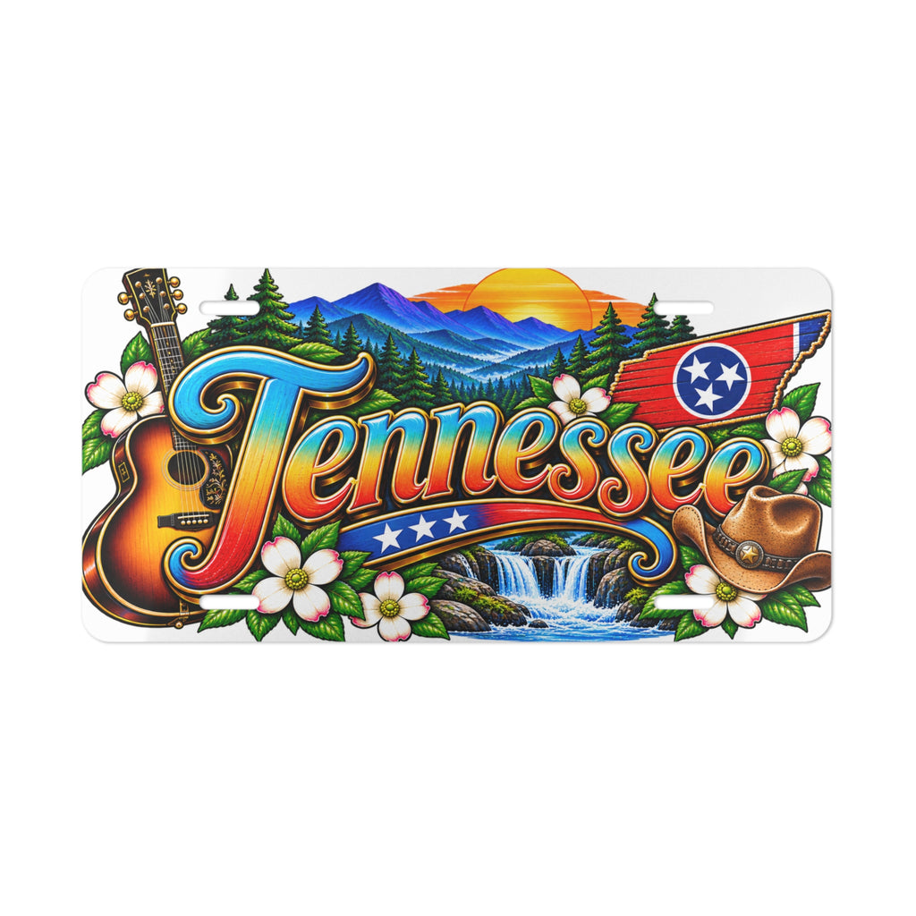 Tennessee Scenic Vanity Plate | State Flag, Guitar, Waterfall