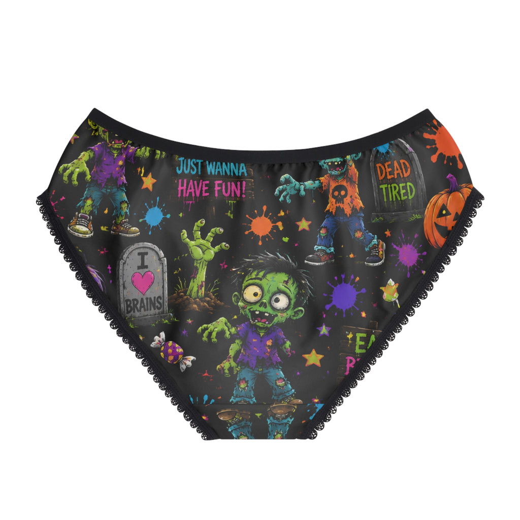 Zombie Halloween Women's Briefs — Cute Cartoon Zombies "I  Brains" Print