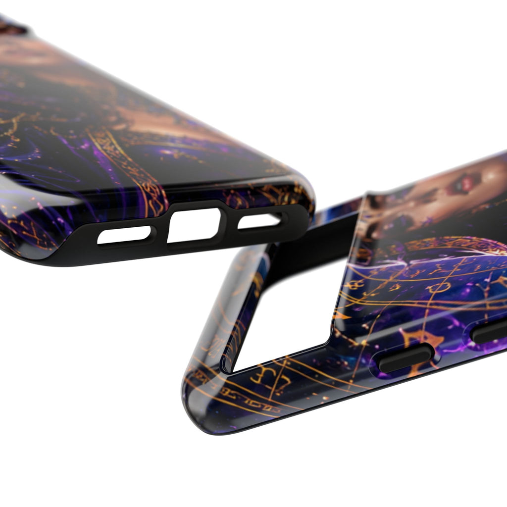 Phone Case — Mystical Sorceress Art Protective Tough Case (Astrology, Purple Hooded Witch)