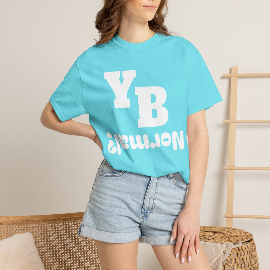 Funny 'YB ¿Normal?' Graphic T-Shirt — Upside-Down Retro Typography Tee