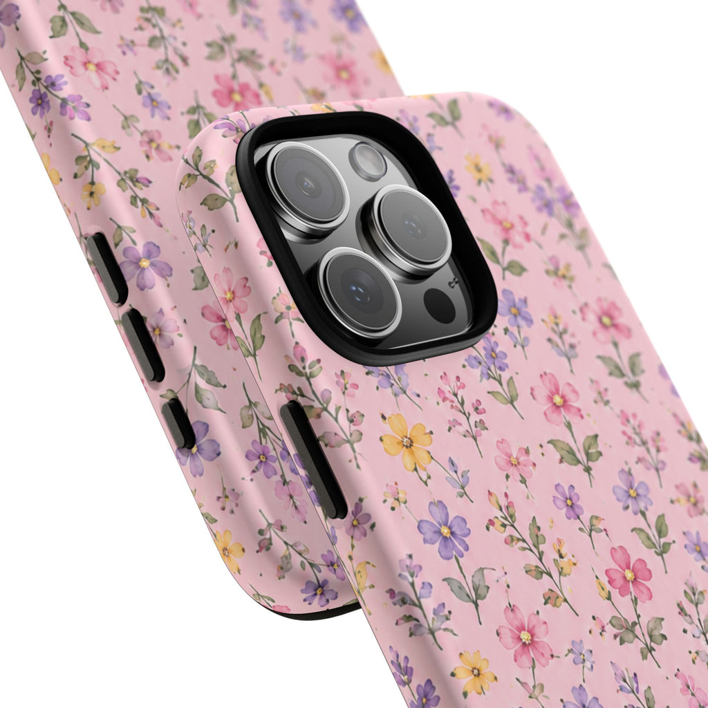 Floral Pink Tough Phone Case — Pastel Wildflower Protective Case