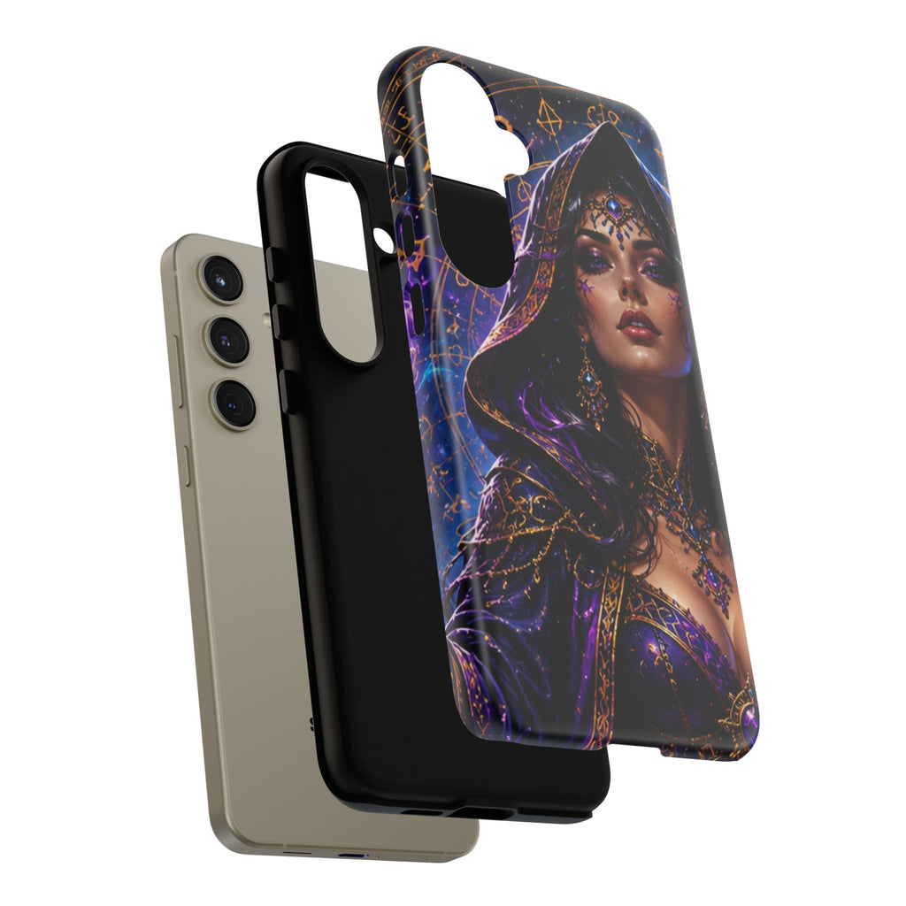 Phone Case — Mystical Sorceress Art Protective Tough Case (Astrology, Purple Hooded Witch)