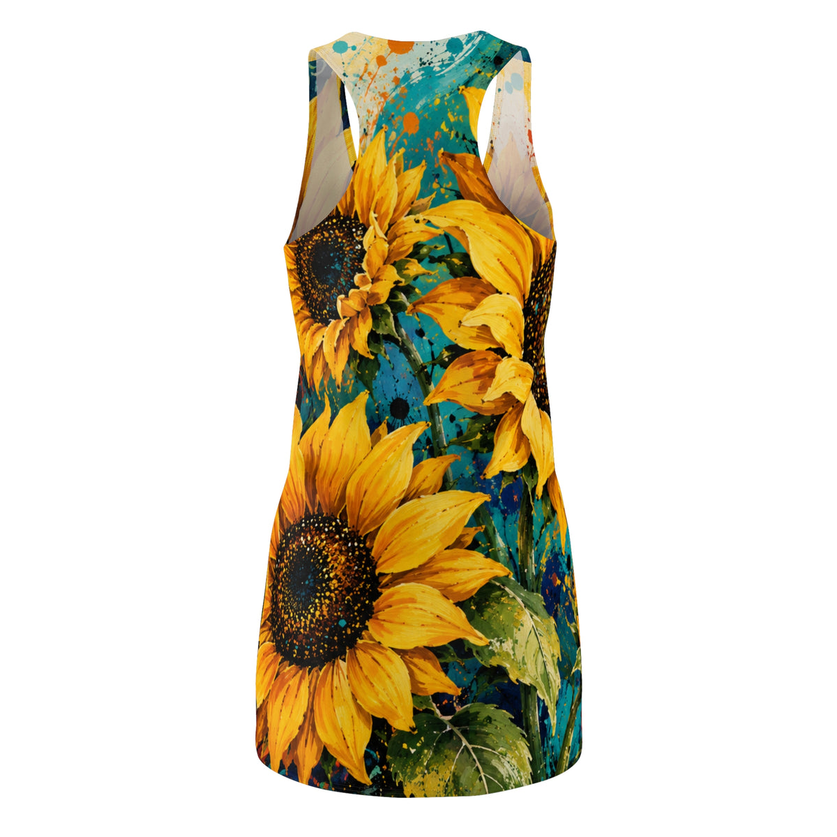 Sunflower Splash Racerback Dress – Vibrant All-Over Floral Print